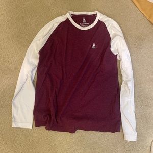 Mens Medium (size 5) Maroon and White Psycho Bunny Long-sleeve T